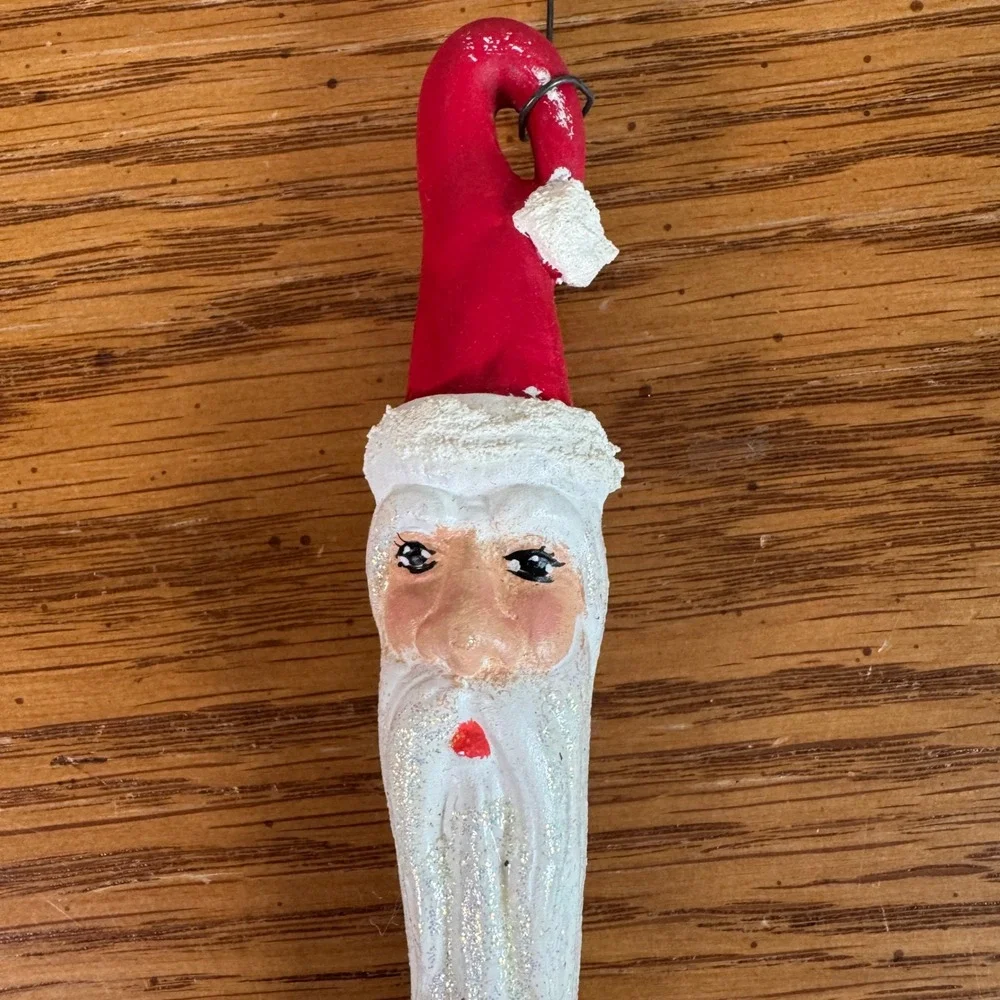 Vintage Style Hand Painted Santa Claus‎ Icicle Christmas Ornament Glitter